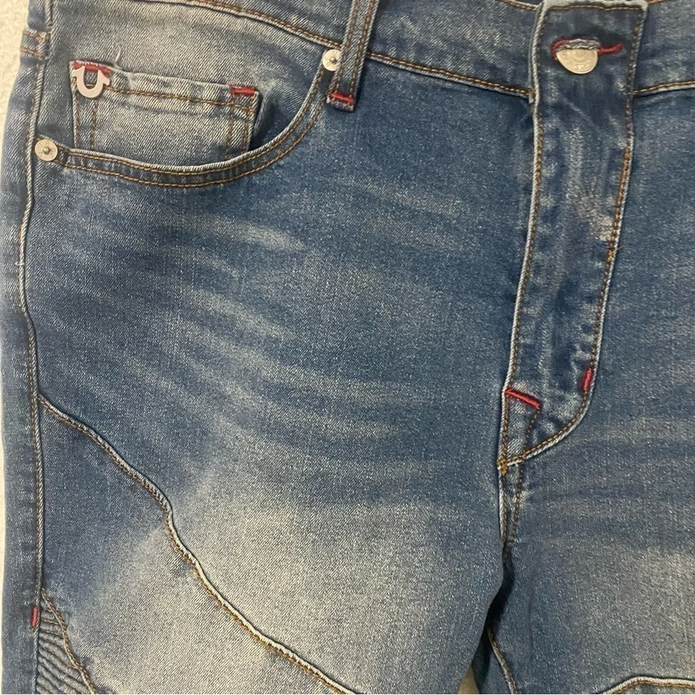 True Religion Rocco Moto Relaxed Skinny Jeans Med Sunkiss Wash W36 x L32 NWT